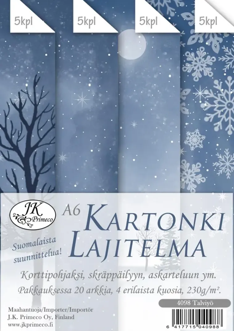 J.K. Primeco Askartelutarvikkeet>A6 Kartonkilajitelma Talviyo 20Ark/Pkt