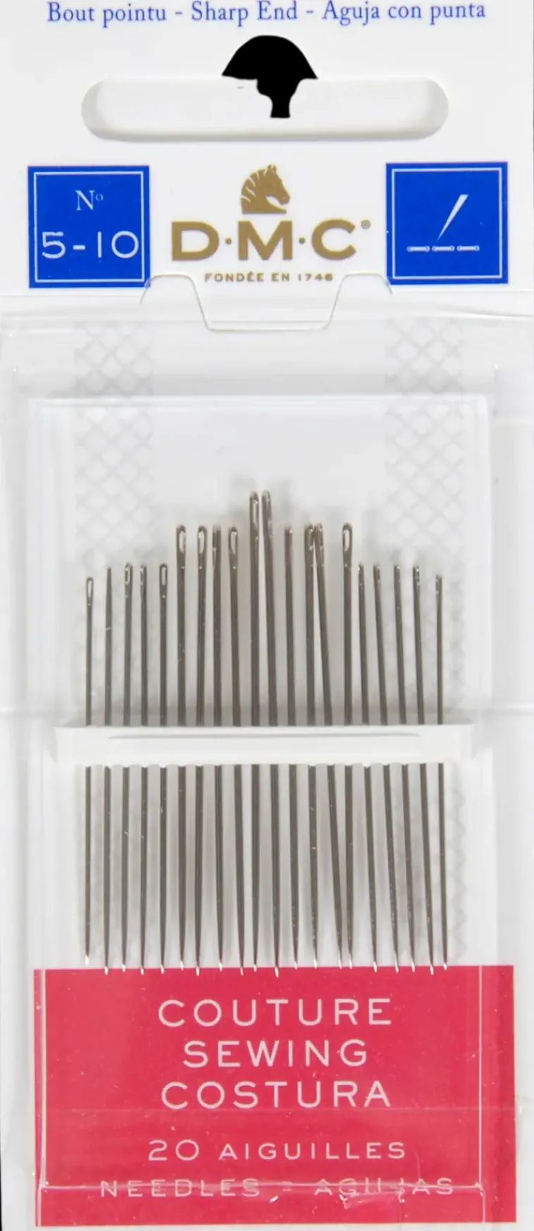 DMC Käsityötarvikkeet>Teravakarkinen Silmaneulalajitelma Kasinompeluun 5-10