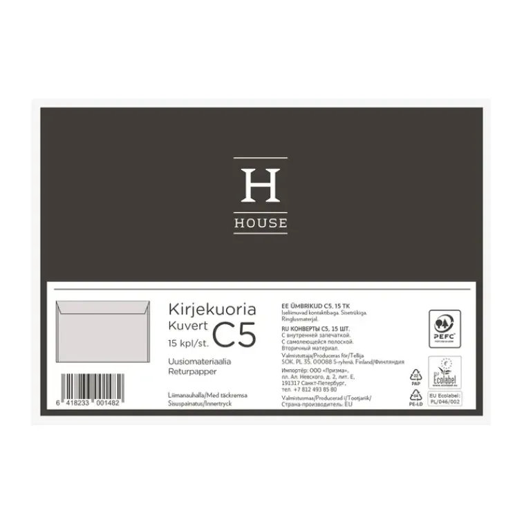 House Paperitarvikkeet>Kirjekuori C5 Uusio Liimanauhalla 15Kpl