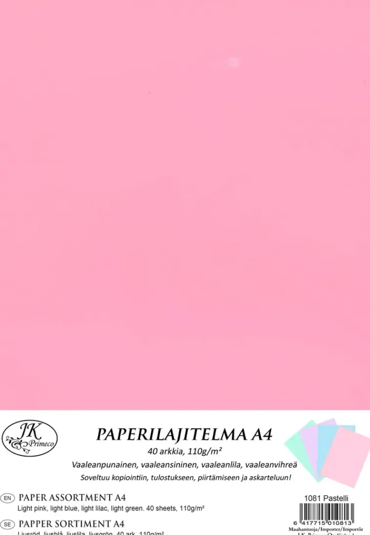 J.K. Primeco Askartelutarvikkeet<A4 Varipaperilajitelma Pastelli 40Arkkia