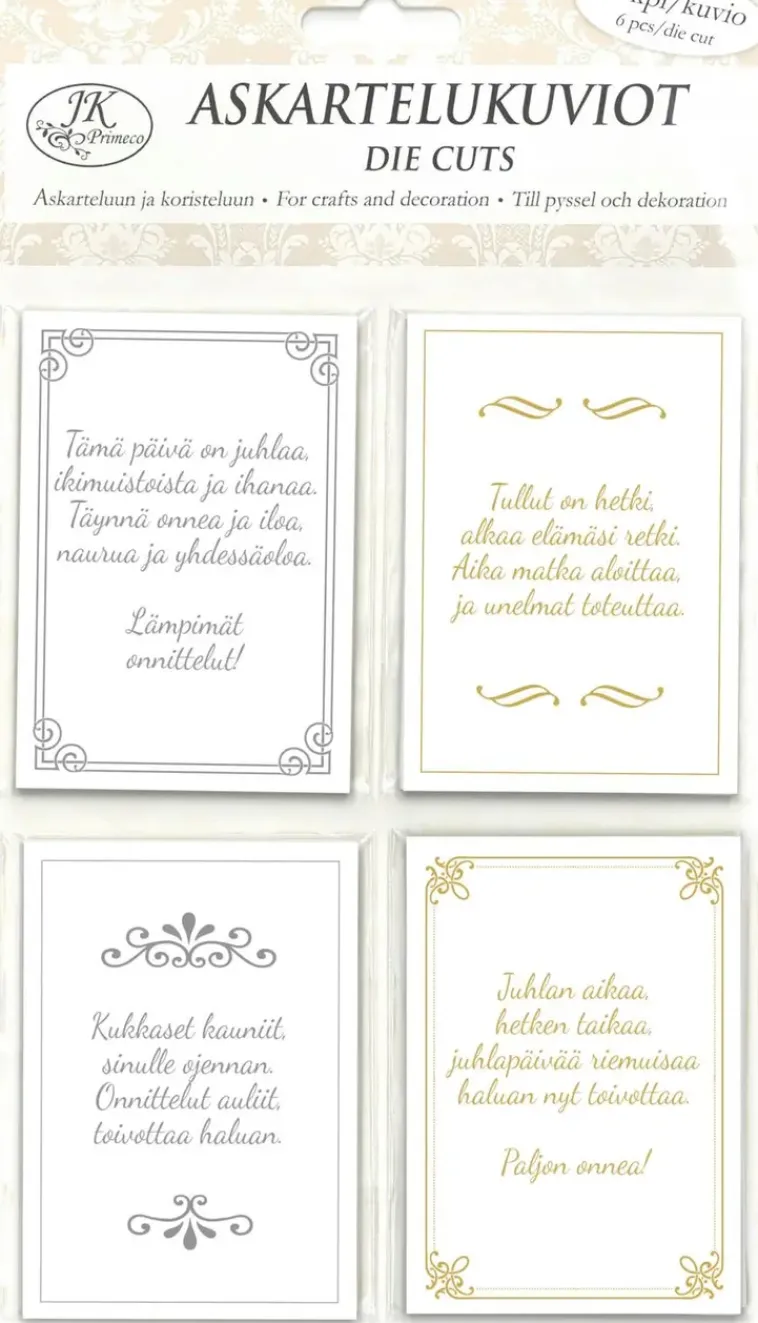 J.K. Primeco Askartelutarvikkeet<Askartelukuviot Toivotukset Kulta/Hopeafolio