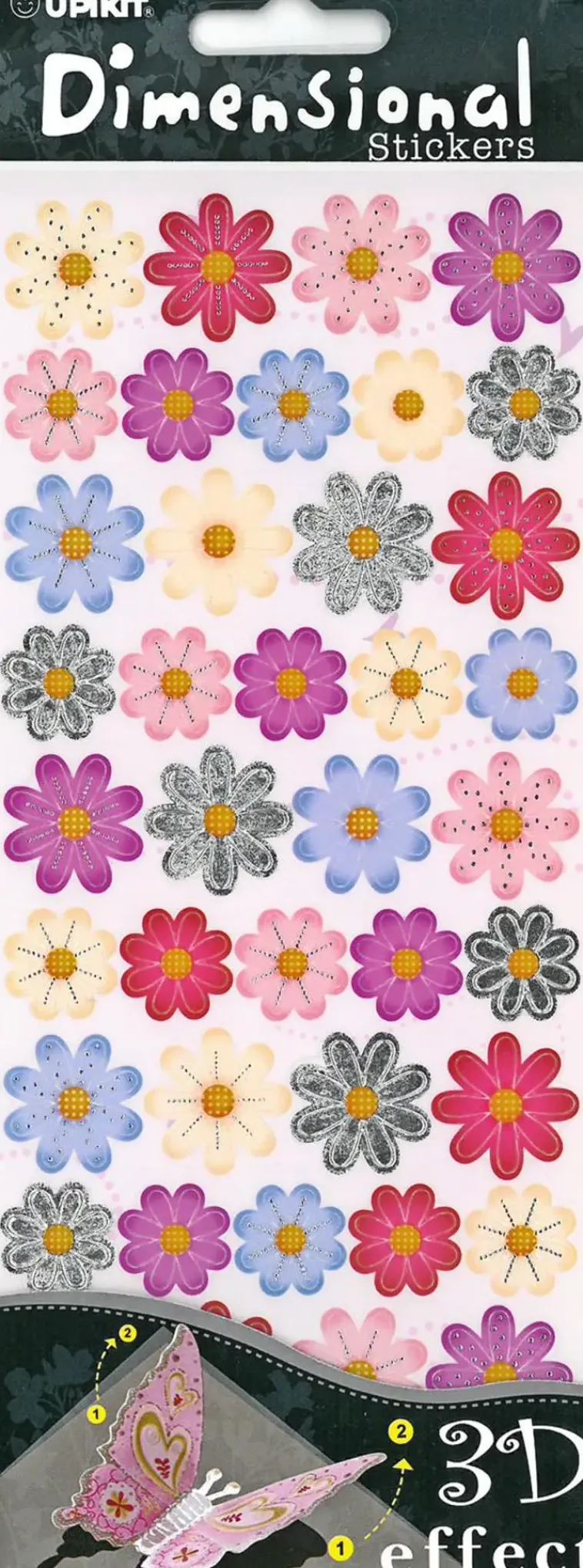 J.K. Primeco Askartelutarvikkeet>3D Tarra-Arkki Varilliset Kukat