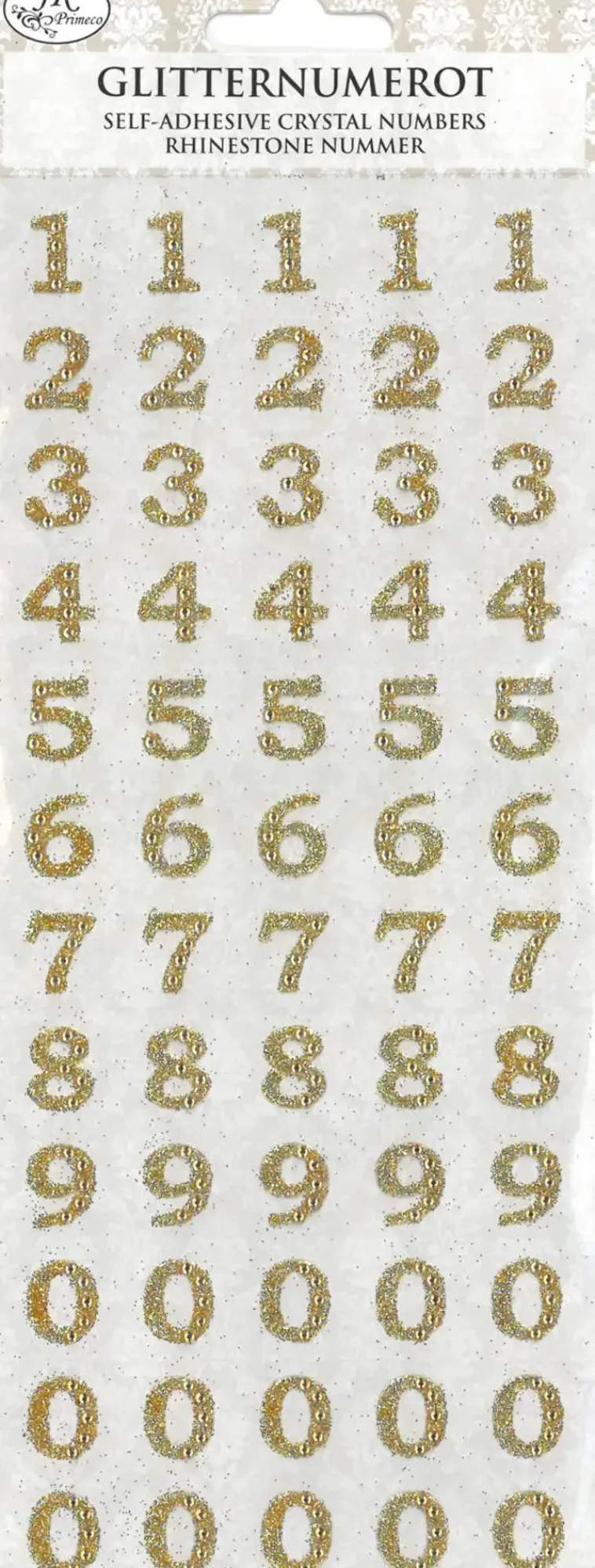 J.K. Primeco Askartelutarvikkeet<Glitternumerotarra Kulta