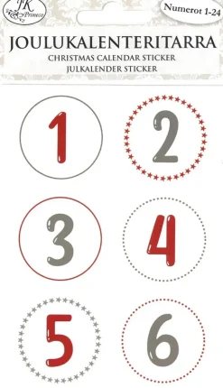 J.K. Primeco Askartelutarvikkeet<Joulukalenteritarra Numerot Punaharmaa 4 Ark