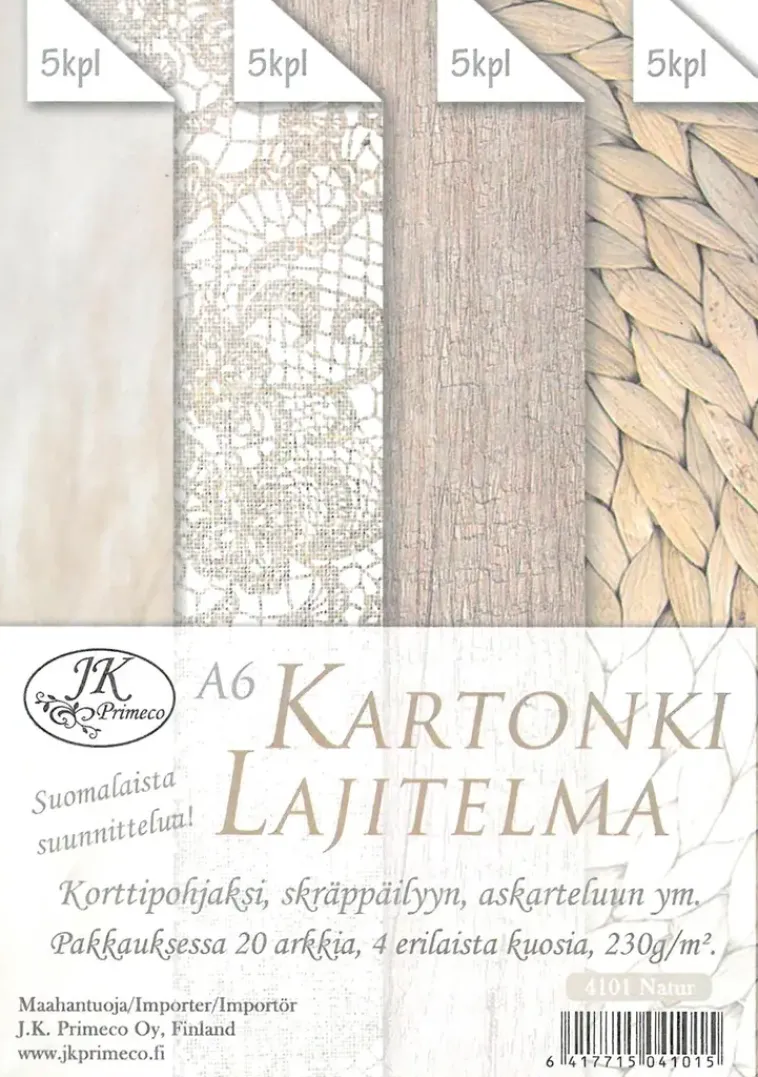 J.K. Primeco Askartelutarvikkeet>Kartonkilajitelma A6 Natur 20 Ark