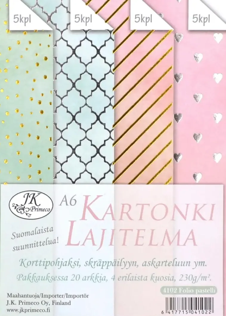 J.K. Primeco Askartelutarvikkeet<Kartonkilajitelma A6 Folio Pastelli 20 Ark