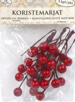J.K. Primeco Askartelutarvikkeet<Koristemarjat Iso Punainen 3 Kpl