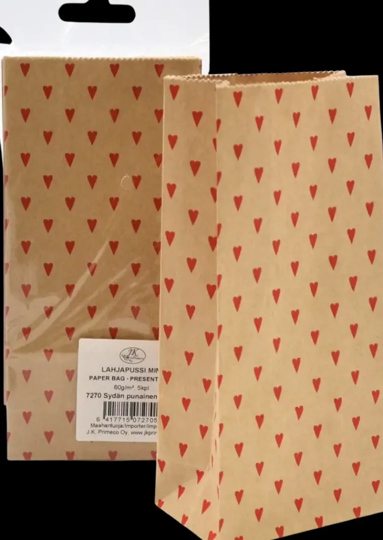 J.K. Primeco Askartelutarvikkeet<Lahjapussi Mini Sydan Punainen Natur 5 Kpl