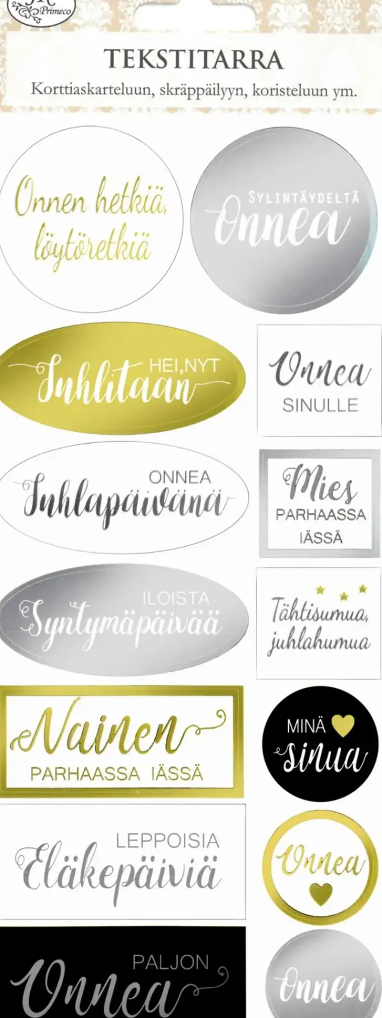 J.K. Primeco Askartelutarvikkeet>Tekstitarra Onnittelut Kulta/Hopea