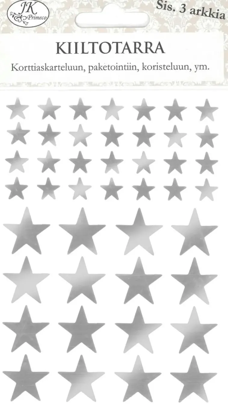 J.K. Primeco Askartelutarvikkeet<Kiiltotarra Tahti Pieni Hopea 3Ark/Pkt