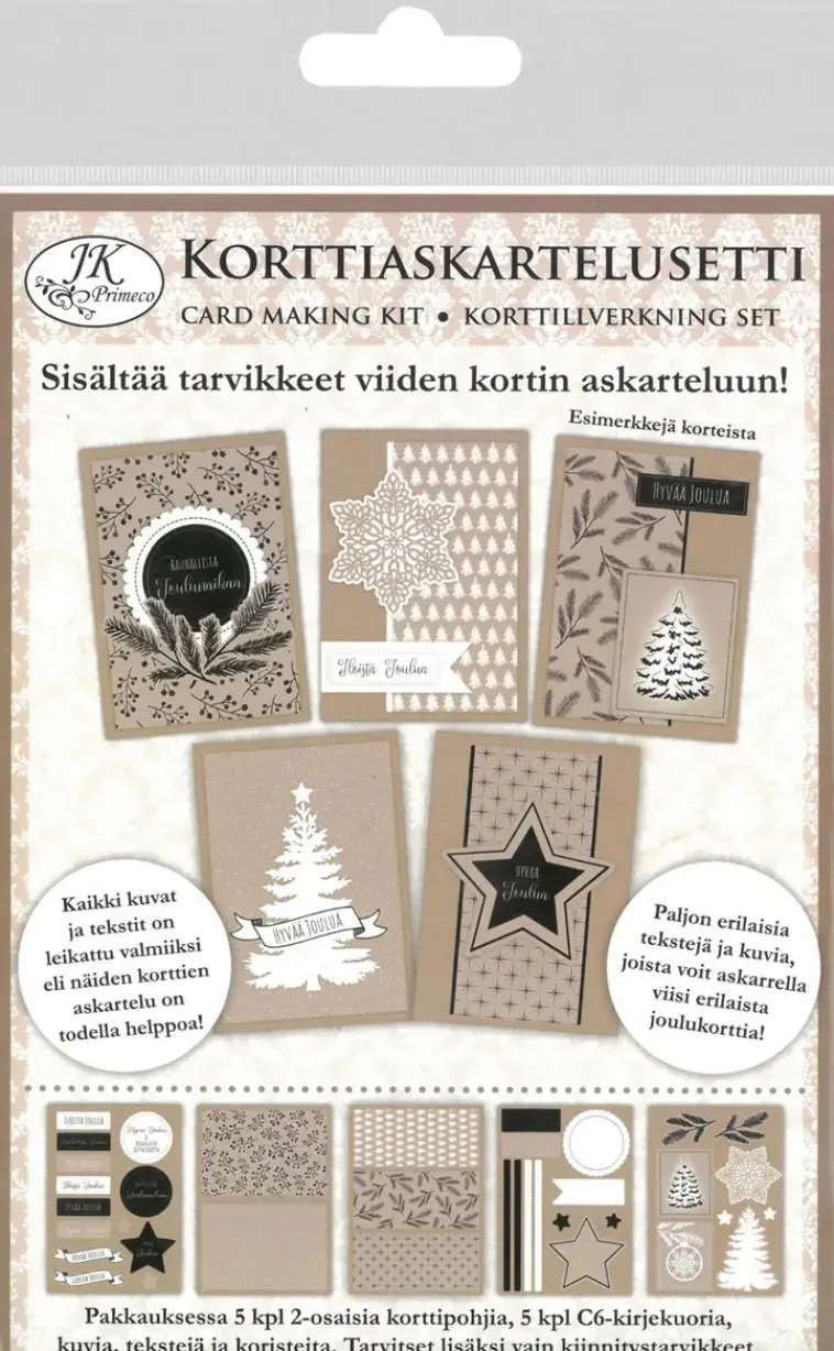 J.K. Primeco Askartelutarvikkeet<Korttiaskartelusetti Joulu Natur 5+5