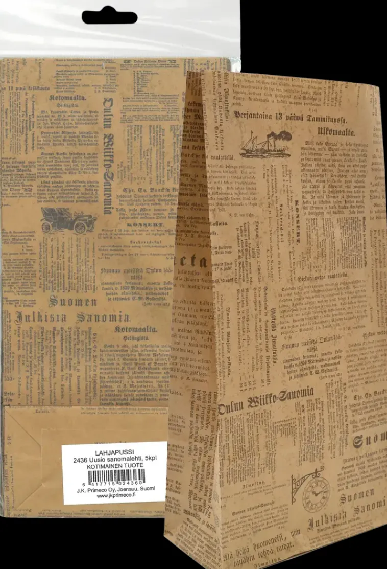 J.K. Primeco Askartelutarvikkeet>Lahjapussi Uusio Sanomalehti 5Kpl