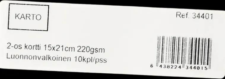 Karto Askartelutarvikkeet<2-Os. Kortti 15X21 Cm 220 Gsm Luonnonvalkoinen 10 Kpl/Pss