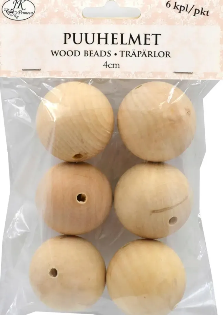 J.K. Primeco Askartelutarvikkeet>Puuhelmet Natur 4Cm 6Kpl/Pkt