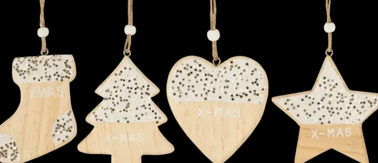 NNX Sesonkijuhlatarvikkeet>Roikkuva Puukoriste Glitterilla, Erilaisia