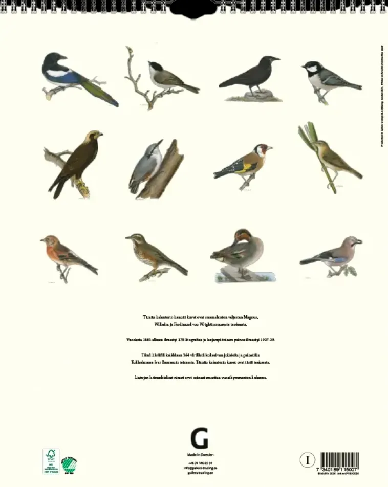 Art Collection Kalenterit>Seinakalenteri Linnut Von Wright 2024